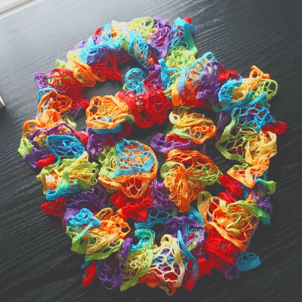 Rainbow Crocheted Lace Scarf